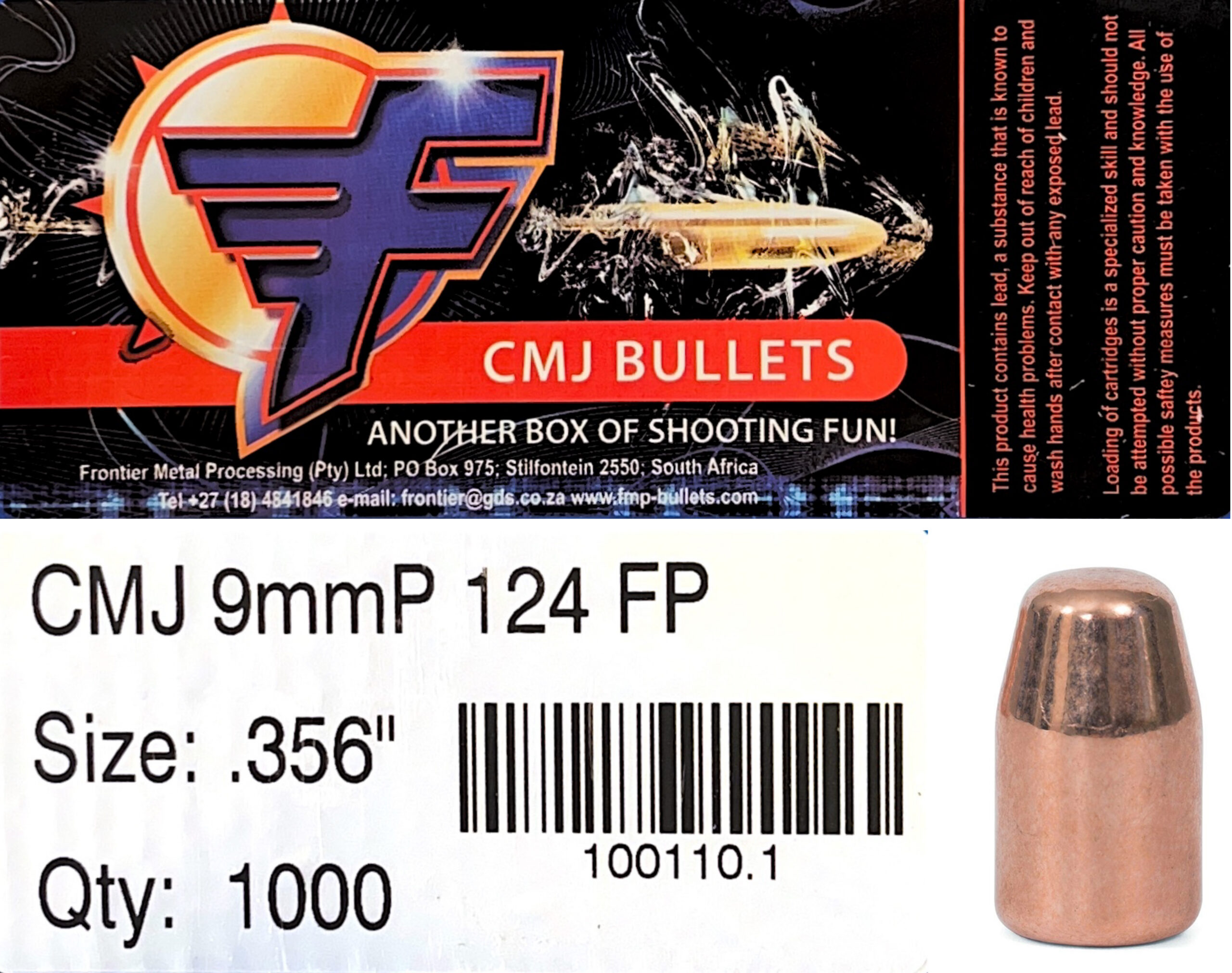 Frontier CMJ 9mm .356 124gr Flat Point Bullets (1000)