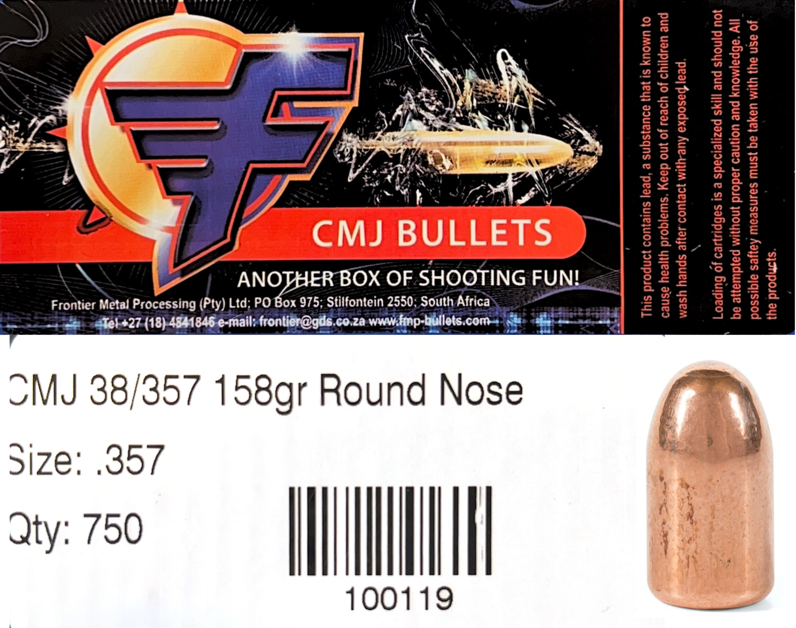 Frontier CMJ 38-357 .357 158gr Round Nose Bullets (750)