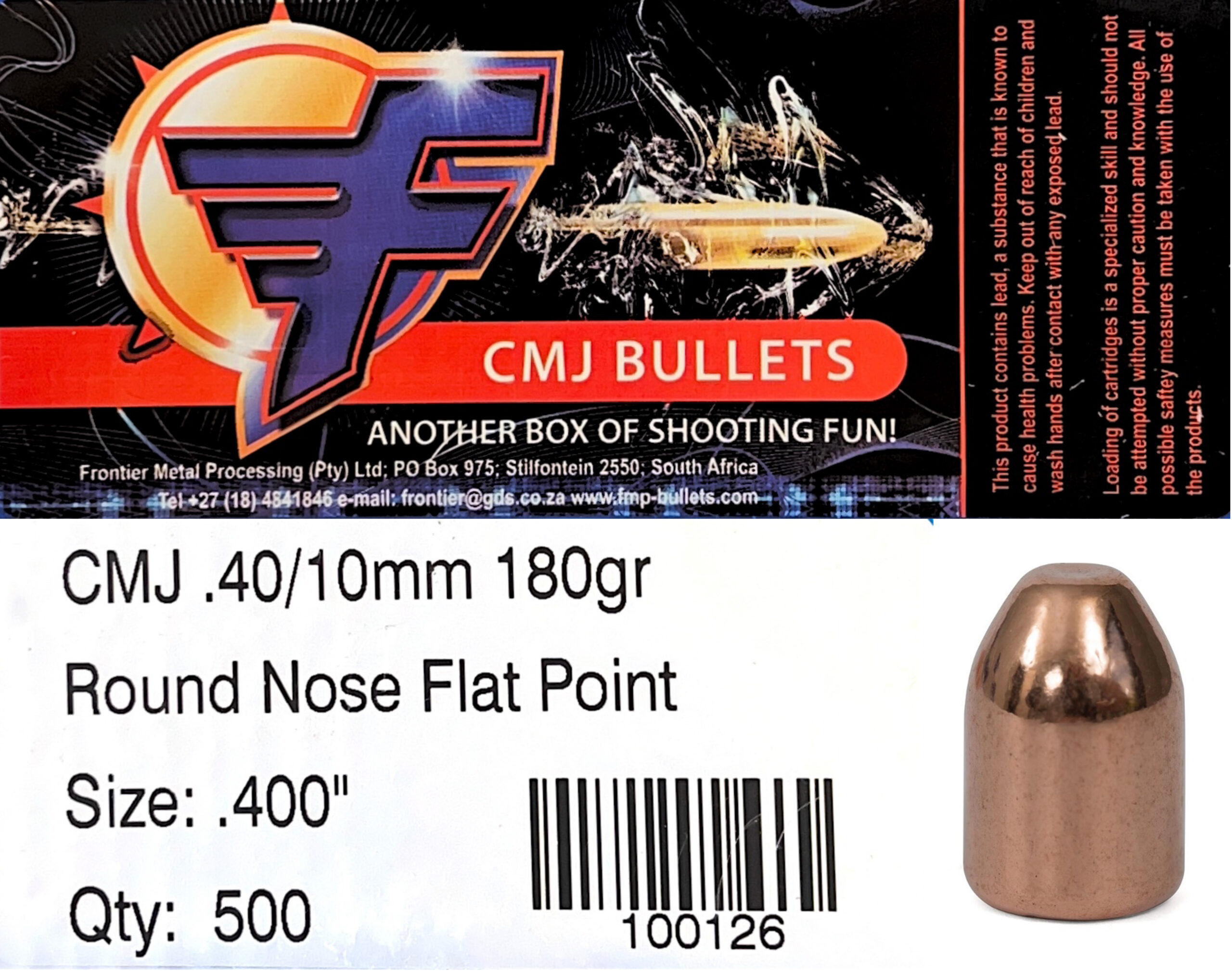 Frontier CMJ 10mm .400 180gr Round Nose Flat Point Bullets (500)