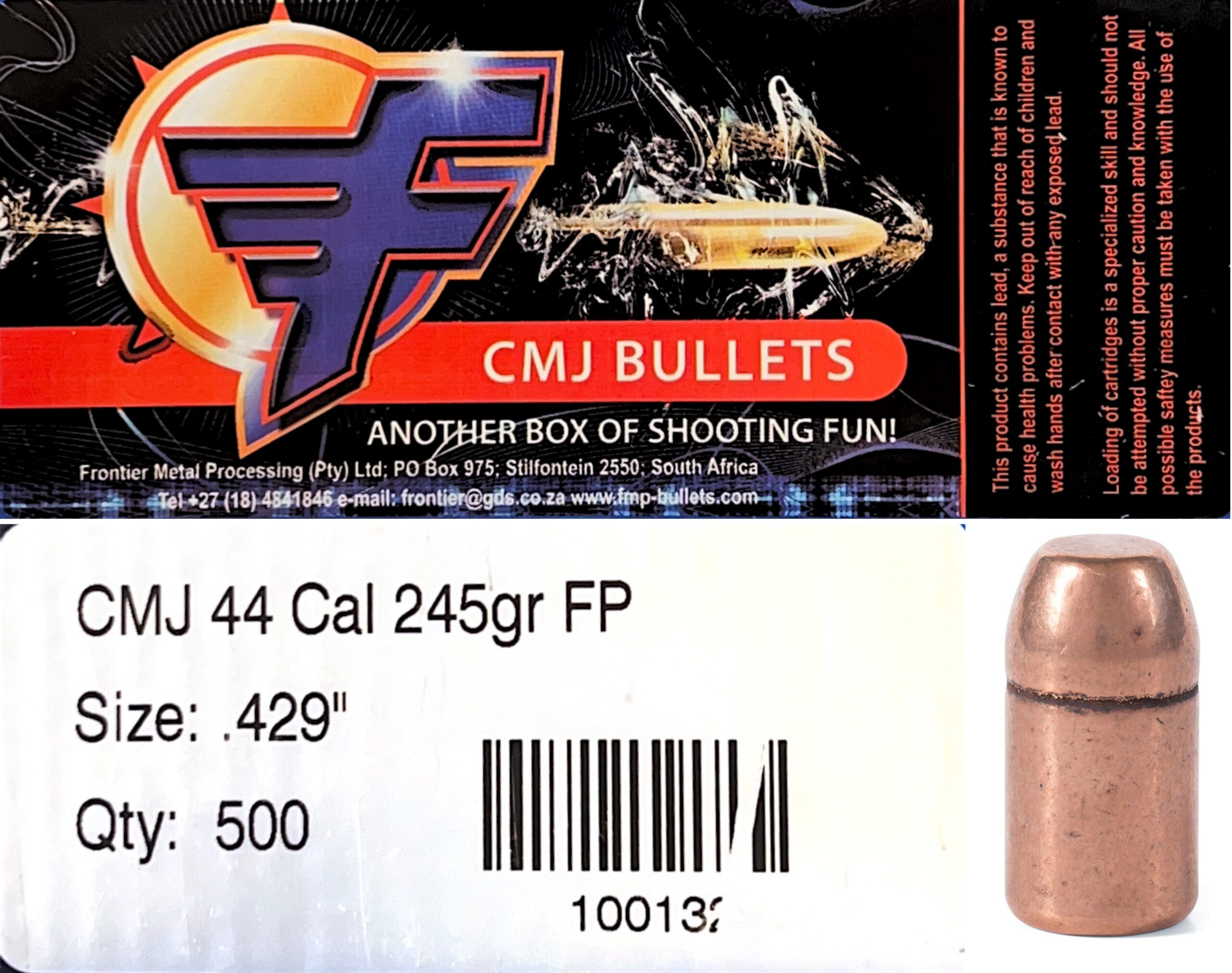 Frontier CMJ 44 Cal .429 245gr Flat Point Bullets (500)