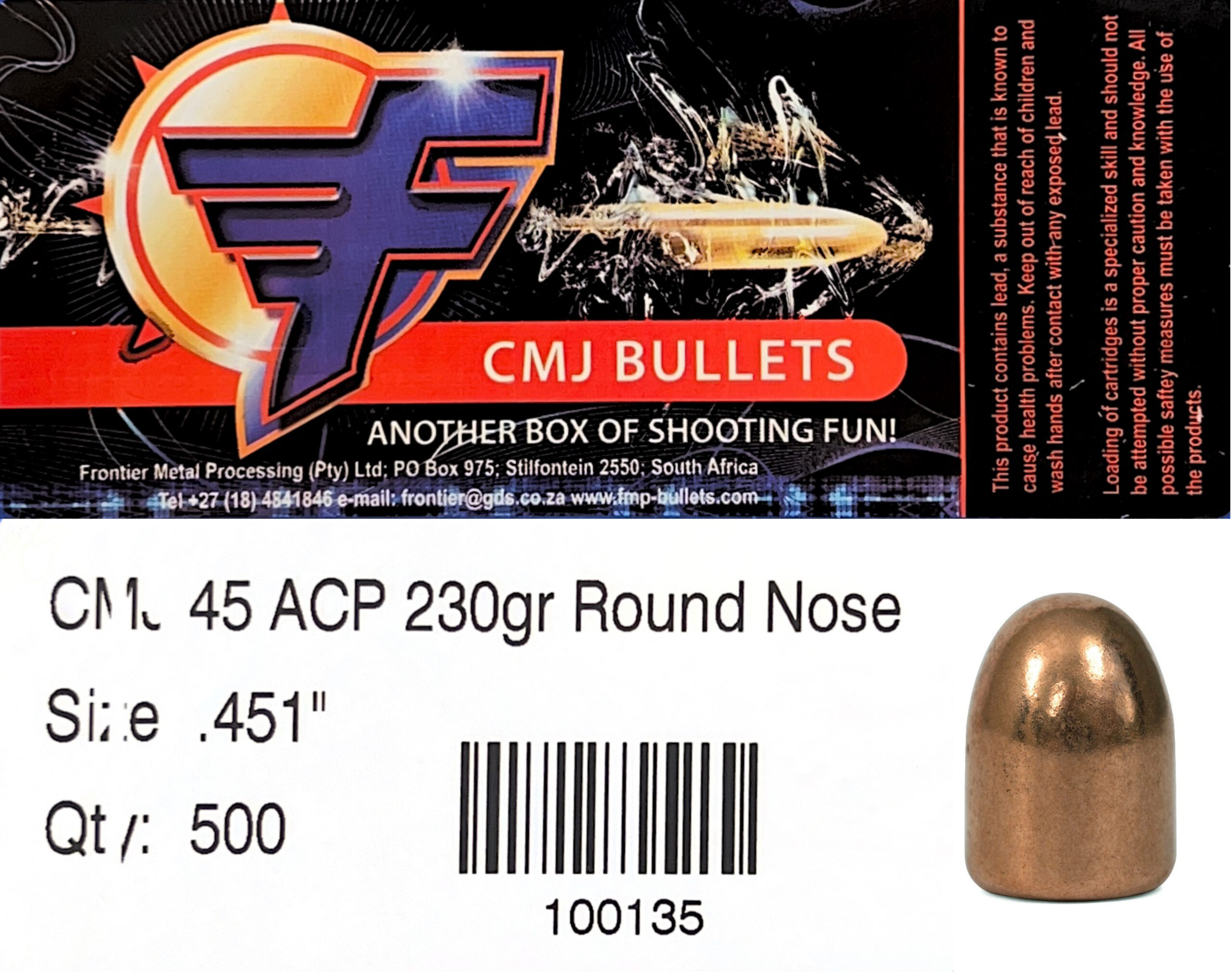 Frontier CMJ 45 Cal .451 230gr Round Nose Bullets (500)